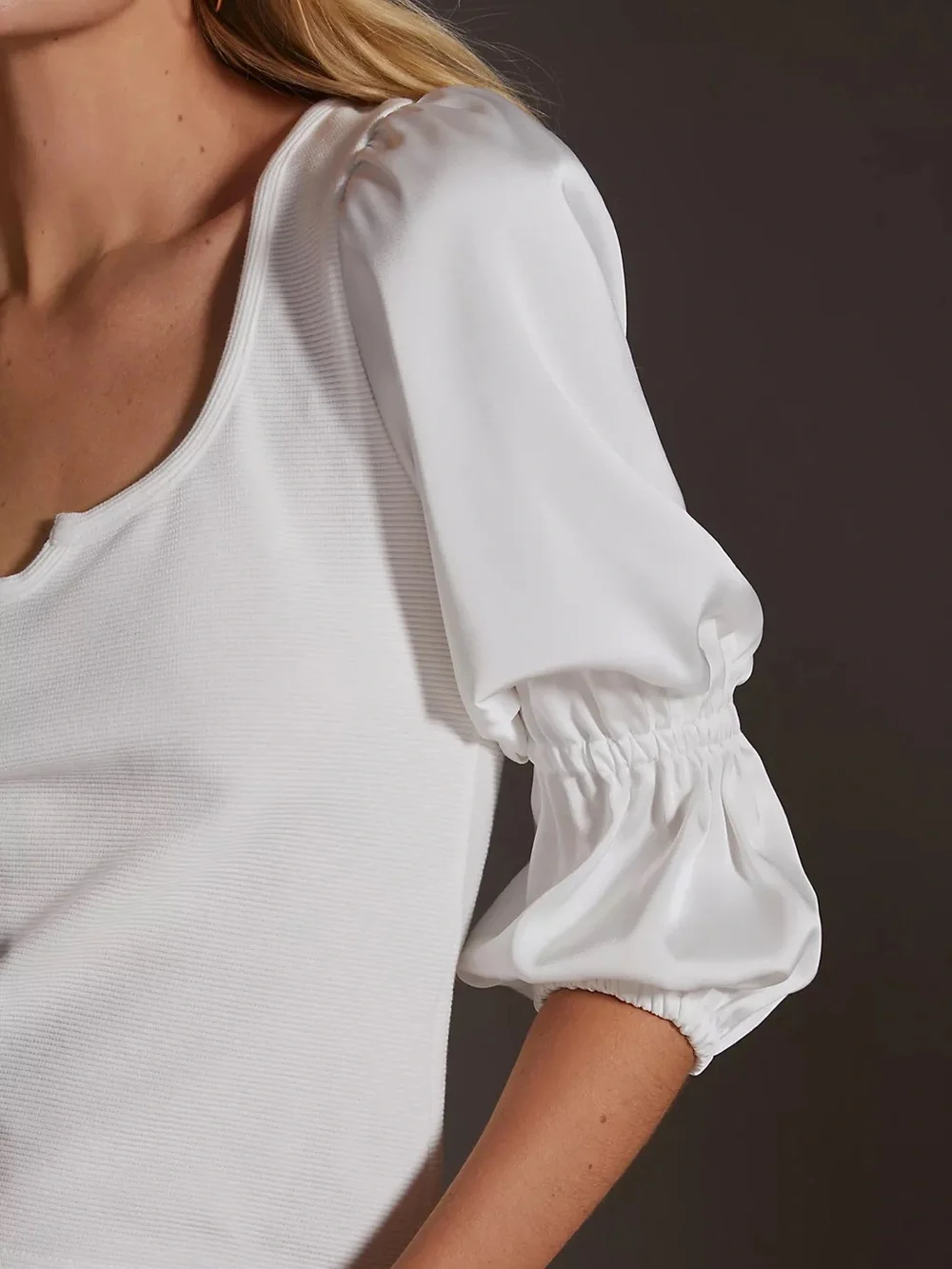 Anthropologie Maeve White Ribbed Satin Tiered Crop Top - M
